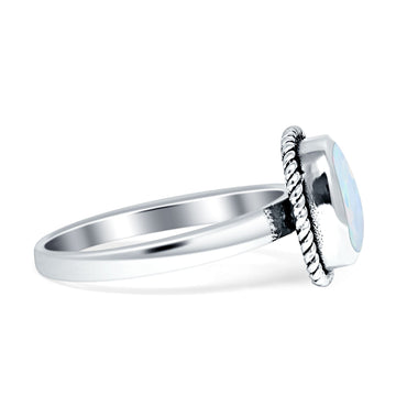 Cushion Cut Twisted Ring Oxidized Created White Opal 925 Sterling Silver Wholesale